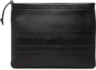 Dior Pre-owned Womens Logo Embossed Leather Clutch - Black - One Size
