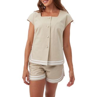 Trina Turk Valence Button Front Linen Top in Biarritz Beige at Nordstrom, Size 2