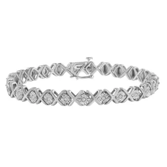 House of Brilliance 925 Sterling Silver 1/10 cttw Miracle-Set Round-Cut Diamond X Link Tennis Bracelet (I-J color, I2-I3 clarity) - 7.25