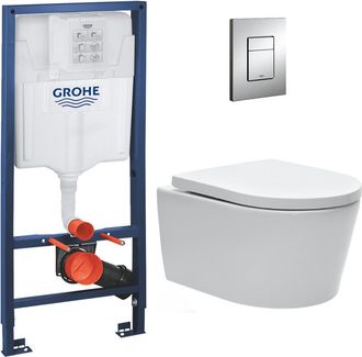 GROHE Pack Cisterna Rapid Sl + Taza Sat Sin Bridas, Fijaciones Ocultas + Placa Skate Cromada