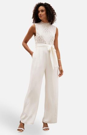 Yumi Lace Sleeveless Jumpsuit in Ivory at Nordstrom, Size 10