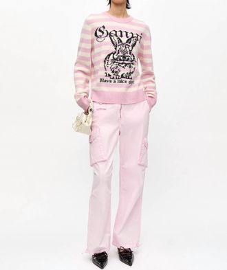 Ganni Twill Pants With Cargo Pockets In Primrose Pink