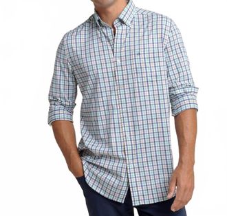 Southern Tide Intercoastal Glenmoor Plaid Long Sleeve Sport Shirt In Light Indigo