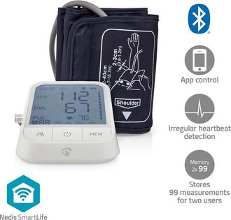 Nedis Monitor De Presion Arterial Smartlife Brazo Bluetooth Pantalla Lcd 22 - 42 Cm Indicacion De Parada Deteccion Del Brazalete Deteccion De Latidos Cardia