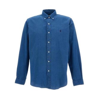 Polo Ralph Lauren Denim Shirts, male, Blue, Size: XL Custom-Fit Seersucker Shirt