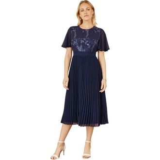 Yumi Sequin Embellished Pleated Midi Dress in Navy at Nordstrom, Size 10