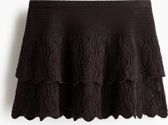 H&M Crochet-look Tiered Skirt in Dark Brown at Nordstrom, Size X-Large
