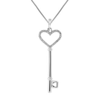 Vir Jewels 1/8 cttw Diamond Heart and Key Pendant Necklace.925 Sterling Silver with Chain