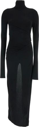 Andamane Kleedjes, Dames, Zwart, XS, Zwarte Turtleneck Openback Maxi Jurk