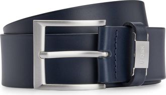 HUGO BOSS Lederg&uuml;rtel BOSS Connio, Herren, Gr. 105, blau (dunkelblau 401), Leder, unifarben, G&uuml;rtel Lederg&uuml;rtel, silberfarbene Schliesse & Logo-Schriftzug auf d