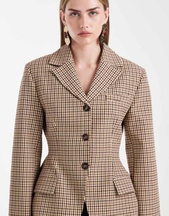 Asos Blazer stretto in vita con fianchi sagomati a quadretti micro in coordinato-Multicolore