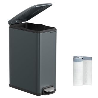 Songmics Cubo de basura de cocina de 48 l con pedal de acero color gris