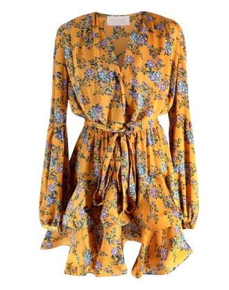 Bronx and Banco Bronx and Branco Yellow Floral Hanna Flounce Mini Dress Size M