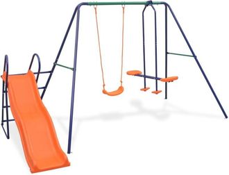 vidaXL Juego De Columpios Con Tobog&aacute;n Y 3 Asientos Naranja Vidaxl