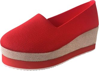 Generic Heel Platforms Pumps On Toe Closed Fashion High Wedges Womens Slip Casual Shoes Womens Casual Shoes Womens Shoes Casual Wedge (Red, 6)