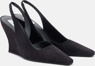 Alaia Ala&iuml;a Suede wedge slingback pumps