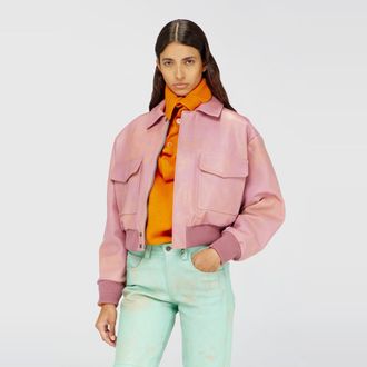 Diesel Aviator jacket in treated leather - Leather jackets - Woman - Pink