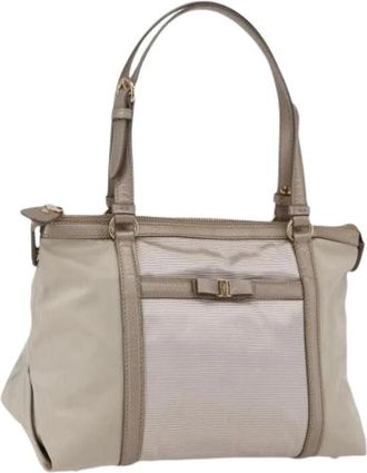 Ferragamo Pre-owned Handbags, female, Beige, Size: ONE SIZE Pre-owned Nylon Handbag