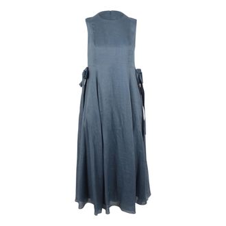 Max Mara Midi Dresses, female, Blue, Size: XS Ramie Fabric Dress with Side Ties