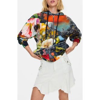 Desigual Print Front Zip Hoodie in Multi at Nordstrom, Size Medium