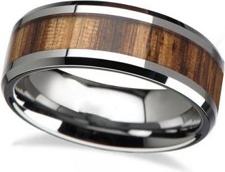 Allurez Beveled Edges and Real Zebra Wood Inlay Tungsten Wedding Band (8mm)