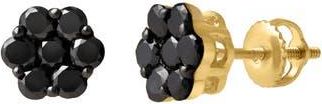 LuvMyJewelry Black Diamond Floral Stud Earrings in 10K Yellow Gold at Nordstrom Rack