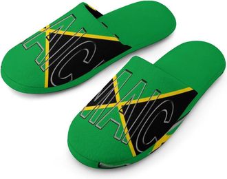 Generic Jamaican Flag Mens Slippers Flannel Warm House Shoes with Rubber Anti-Slip Sole Slip On for Home Outdoor