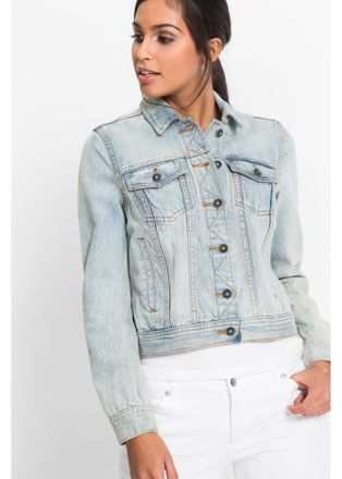 Bonprix Jeansjacke BONPRIX, Damen, Gr. 34, blau (hellblau denim), Obermaterial: 98% Baumwolle, 2% Elasthan, schmal, Jacken Jeansjacke, casual Stil, aus Baumwo