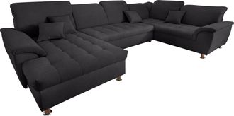 Domo Collection Wohnlandschaft »Franzi mit Kopfteilverstellung, U-Form mit viel Platz, bequem« XXL-Sofa, U-Form, belastbar bis 140kg/Sitz, graphite, Breite: 352cm