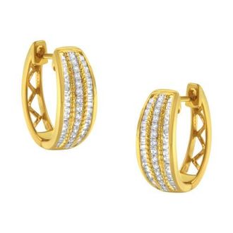 House of Brilliance 10K Yellow Gold 3/4 Ct Pave and Channel Diamond Triple Row Modern Hoop Earrings at Nordstrom