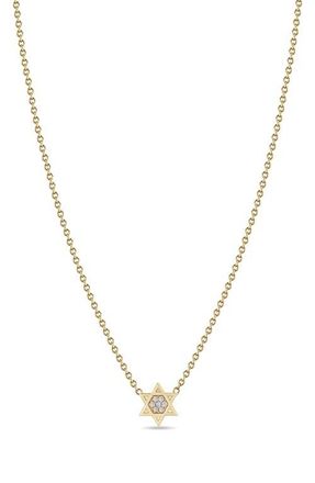 Zo&euml; Chicco 14K Yellow Gold Diamond Star of David Pendant Necklace at Nordstrom, Size 16