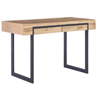 Beliani Beliani - Escritorio De Mdf Madera Clara Negro Estructura De Metal 120 X 55 Cm Cajones Almacenaje Oficina En Casa Vida