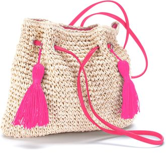 Lascana Umh&auml;ngetasche LASCANA Strandtasche, Damen, Gr. B/H/T: 36cm x 32cm x 1cm, pink (beige, pink), Papierstroh, kontrastfarbene Details, unifarben mit Farbe