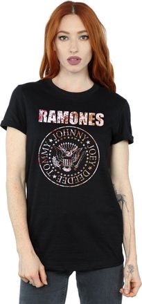Ramones Womens Flower Rose Boyfriend Fit T-Shirt Small Black