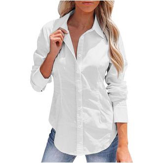 Generic Going Out Outfits for Women Linen Tops for Women UK Button Down Business Slim Casual Blouse Cotton Linen Office Work Blouses Breathable Fashion Solid 
