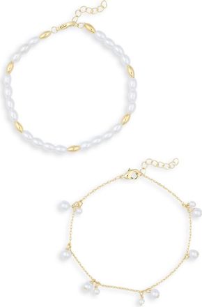 Nordstrom Rack Demi Fine Set of 2 Faux Pearl Charm & Beaded Bracelets in White- Gold at Nordstrom Rack
