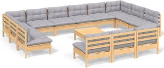 vidaXL Muebles De Jard&iacute;n 14 Pzas Y Cojines Gris Madera Maciza De Pino Vidaxl