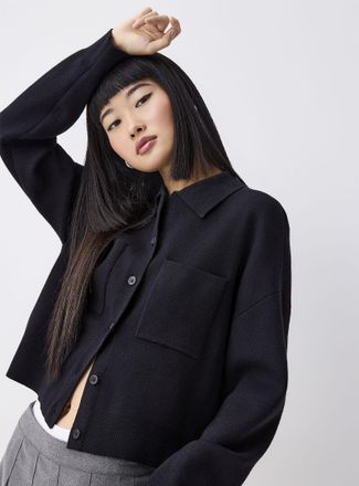 Twik Womens Polo Shirt-collar boxy cardigan