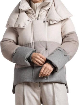 Moorer High Collar Color Block Short Jacket In Mandorla