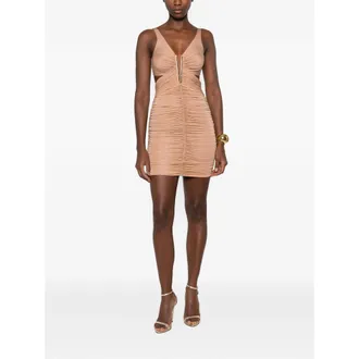 Elisabetta Franchi Ruched Viscose Knit Dress - Beige