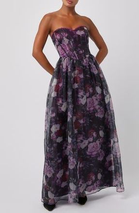 Lulus Remi Corset Maxi Dress in Plum Floral at Nordstrom Rack, Size X-Small