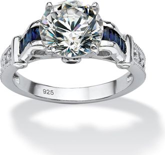 Palm Beach Jewelry 5.01 TCW Round CZ and Sapphire Ring in Platinum-plated Sterling Silver