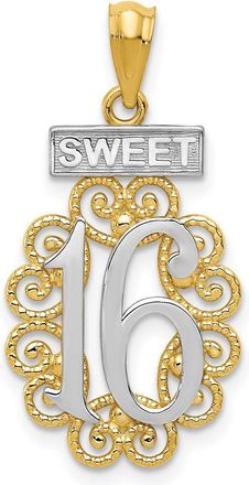 Diamond2Deal 14k Yellow Gold Rhodium Filigree SWEET 16 Pendant