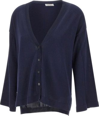KANGRA Cotton Cardigan - female - Kangra - Cardigans - Blue - 2XL - Knitwear