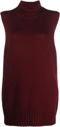 Jil Sander Wollen coltrui vest - Dames - Coltruien - Rood - S - Wol - Truien & Vesten