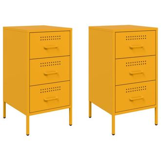 Berkfield Home Bedside Cabinets 2 pcs Mustard Yellow 36x39x68 cm Steel | Size: 36 x 39 x 68 cm