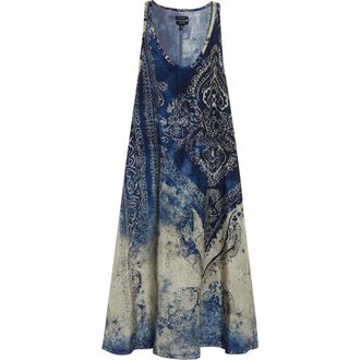 R13 Trompe lOeil Bleached Paisley Tank Dress in Blue Distressed Medallion at Nordstrom, Size X-Small