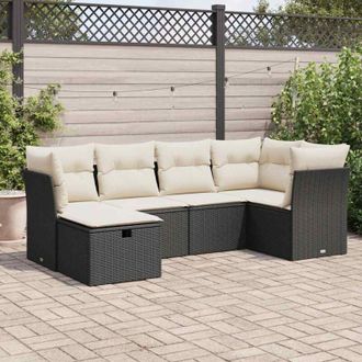 vidaXL Vidaxl - Set De Sof&aacute;s De Jard&iacute;n 6 Piezas Y Cojines Rat&aacute;n Sint&eacute;tico Negro