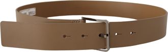 Dolce & Gabbana Mens Beige Calf Leather Wide Silver Metal Belt