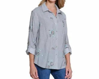 Multiples Embroidered Button Front Shirt In Chambray